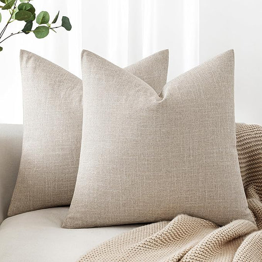 MIULEE Pack of 2 Decorative Linen Burlap Textured Pillow Covers Farmhouse Boho Accent Pillowcases Spring Home Decor for Couch Sofa Bedroom Living Room 16x16 Inch Taupe