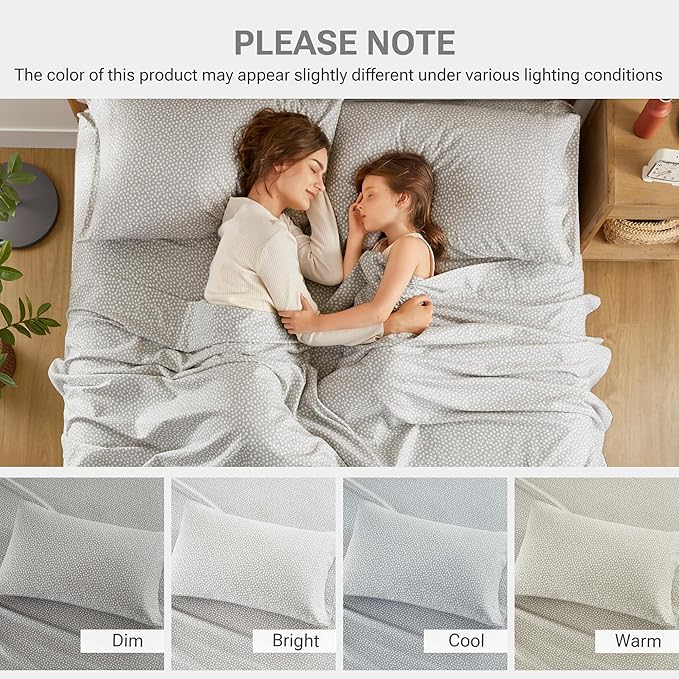 True North by Sleep Philosophy Cozy Flannel Warm 100% Cotton Sheet - Novelty Print Animals Stars Cute Ultra Soft Cold Weather Bedding Set, Full, Grey Dots 4 Piece