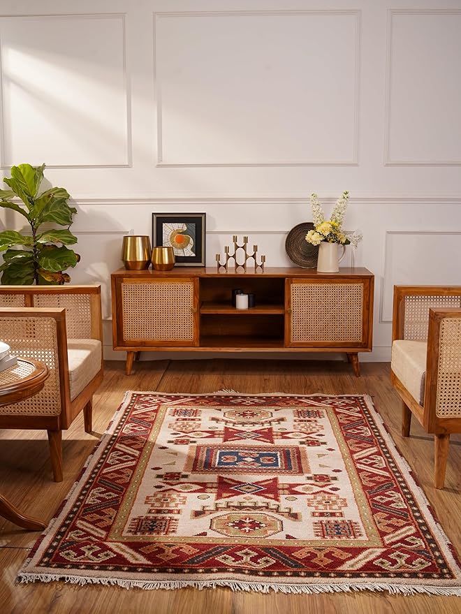 Hand Knotted Wool & Silk ECO-Friendly Oriental Area Rugs - 9'x12', Rectangle Shape, Cream Burgundy Color, Classic Oriental Traditional, Medium Pile Handmade Area Rugs (AF0102)