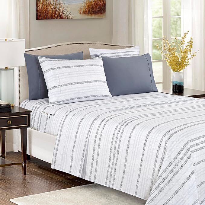 Elegant Comfort Softest and Coziest 6-Piece Sheet Set - 1500 Premium Hotel Quality Microfiber - Deep Pocket, Wrinkle Resistant 6-Piece Floral Bed Sheet Set, California King, Traci Gray