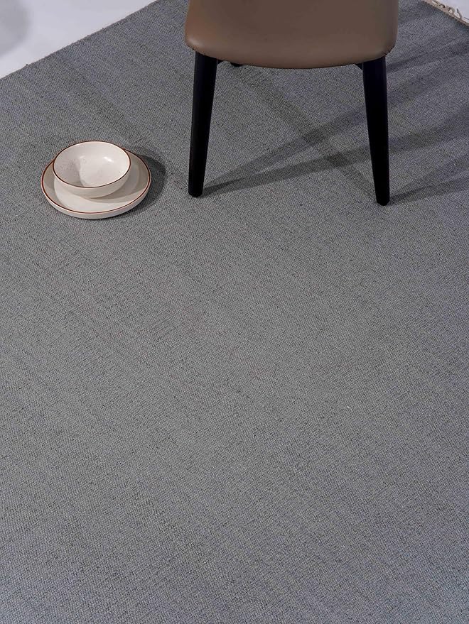 Rugsotic Carpets Hand Woven Flat Weave Kilim Wool 4'x6' Area Rug Solid Silver D00111