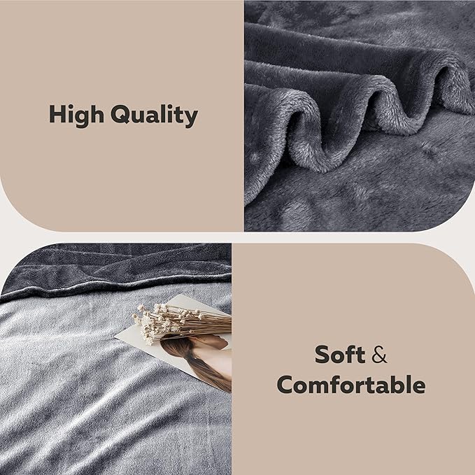 MOONLIGHT20015 Fleece Bed Blanket Queen Size 90x90 inches - 400GSM Anti-Static Lightweight Super Soft Fluffy Fuzzy Plush Blankets Cozy Microfiber Blankets for Couch, Bed, Sofa (Queen, Grey)