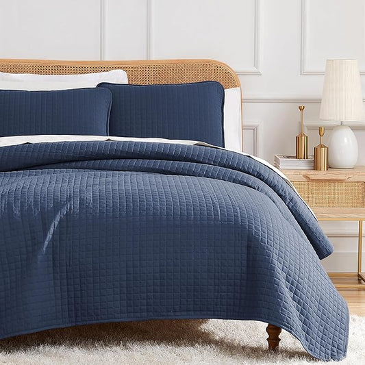 Southshore Fine Living, Inc. Summer Quilt Queen Size/Full Size Bedding Set, Wrinkle-Free Stain & Pet Hair Resistant Bedding, Easy Care Coverlet Bedspreads Queen Size with 2 Pillow Shams, Dark Blue