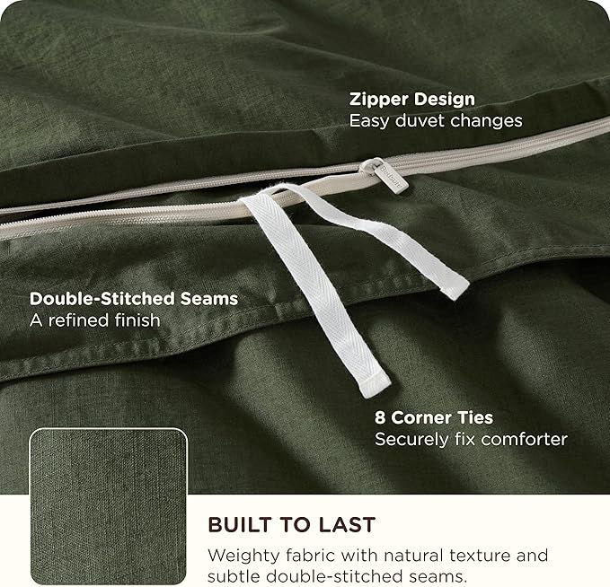 Bedsure Cotton Duvet Cover Queen - Luxury Slub Weave 100% Cotton Duvet Cover with a Linen Like Textured, Easy Change Durable Bedding, Olive Green, 90" x 90"