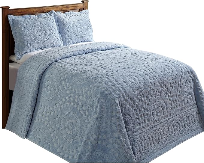 Better Trends 1 Piece Chenille Bedspread King Size 100% Cotton Chenille Bedding Lightweight Medallion Pattern Bedroom Decor Rio Collection