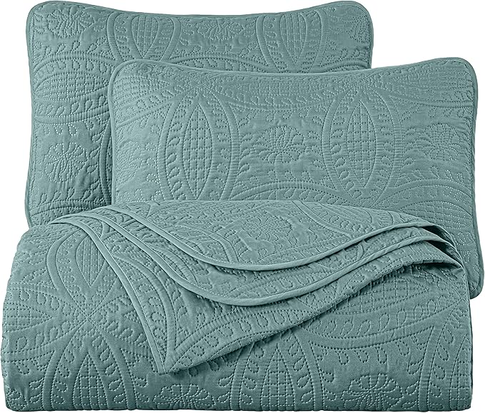 Chezmoi Collection Austin 3-Piece Oversized Bedspread Coverlet Set (Queen, Spa Blue)