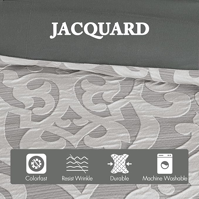 Madison Park Odette Cozy Comforter Set Jacquard Damask Medallion Design - Modern All Season, Down Alternative Bedding, Shams, Decorative Pillows, King(104 in x 92 in), Silver 8 Piece