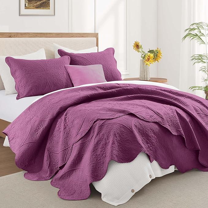 IR Imperial Rooms 8 Pack Quilt King Size Bedding (106" x 96") - Bulk Wholesale for Hotels, Guest Bedroom & Airbnbs - Lightweight Microfiber Reversible Floral Embossed Quilts Bedspreads (Purple)