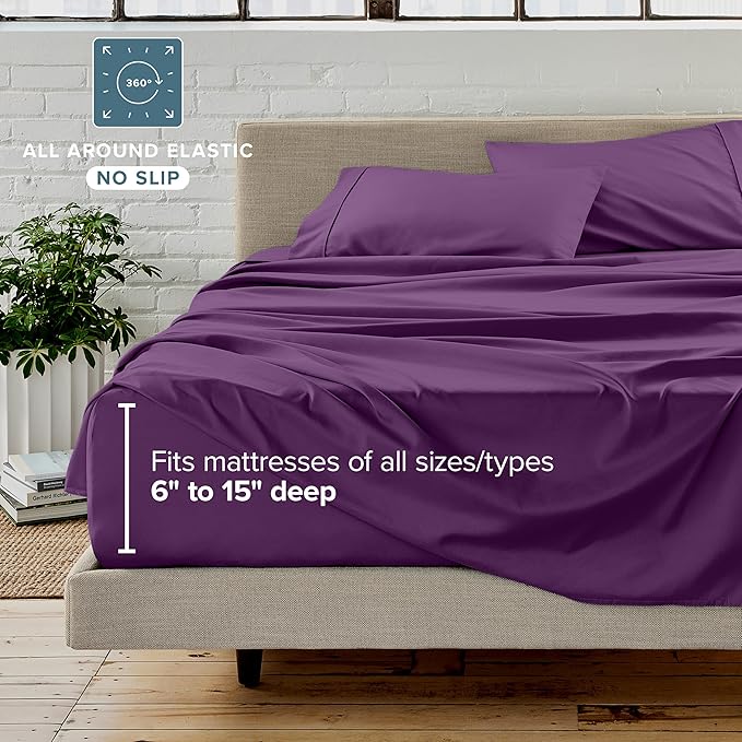 Bare Home Bed-in-A-Bag 5 Piece Comforter & Sheet Set - Twin XL - Goose Down Alternative - Ultra-Soft 1800 Premium Bed Set (Twin XL, Plum/Plum)