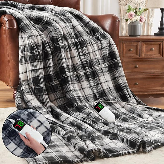 Black Heated Blanket Electric Full Size,72X84 Heating Blanket,Plaid Soft Sherpa Blankets Warmer Gift for Grandma Women Adult,Fast Heating Washable