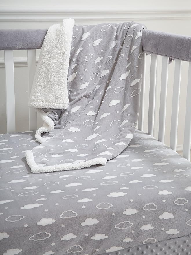 American Baby Company Heavenly Soft Chenille Fitted Crib Sheet 28" x 52", Warm and Cozy Neutral Chenille Sheet, Gray 3D Cloud, for Boys and Girls, Fits Crib and Toddler Bed mattresses