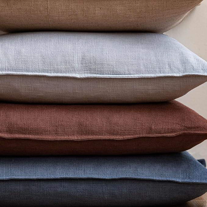 Foindtower Pack of 2, Decorative Linen Soild Throw Pillow Covers Soft Accent Euro Cushion Case Farmhouse Neutral Pillowcase for Chair Couch Sofa Bedroom Living Room Home Decor 24 x 24 Inch Dark Blue