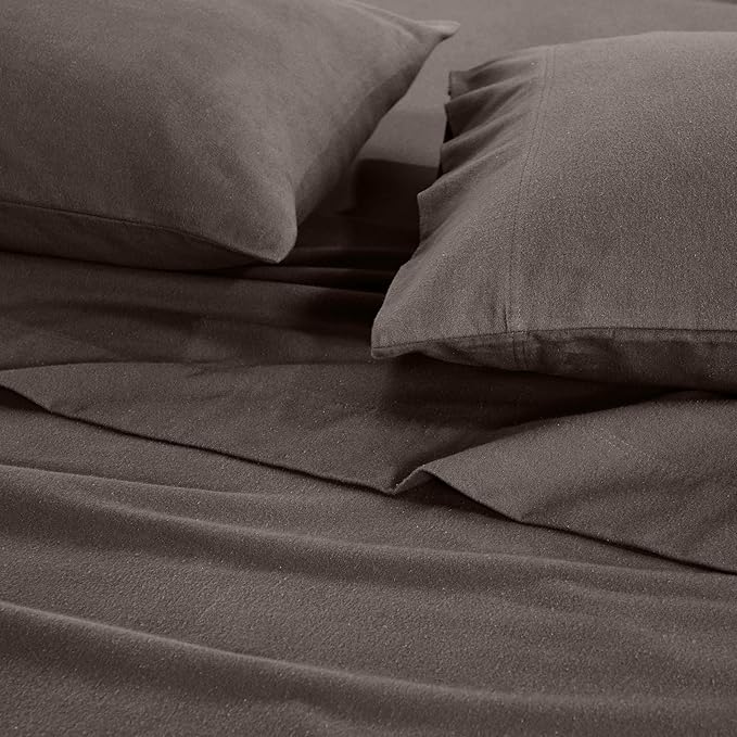 Superior Flannel Cotton Bed Sheet Set, Set Includes: One Flat Sheet, One Fitted Sheet and One Pillowcase, Breathable, Modern Solid Classic, Twin, Charcoal