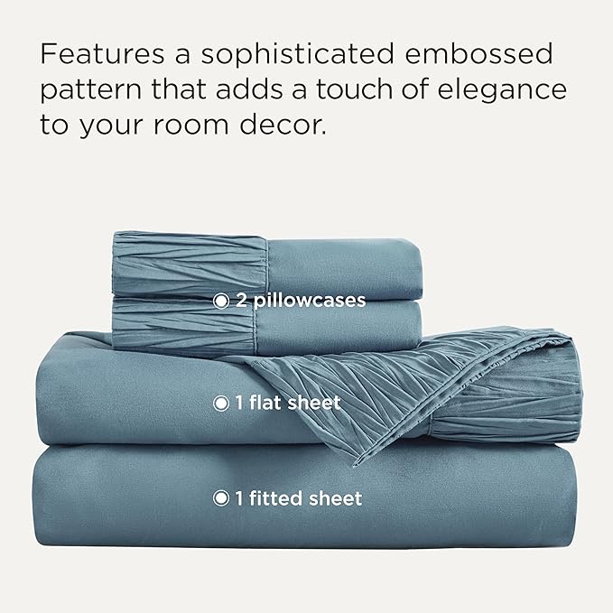 Bedsure Queen Sheet Set - 4 Pieces Soft Queen Size Sheets - Breathable & Cooling - Hotel Luxury - Easy Care Polyester Microfiber Bedding for Women, Men, Mineral Blue