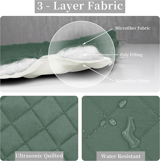 Easy-Going Full/Queen Size Reversible Quilt Set with 1 Quilt and 2 Pillow Shams, Soft Bed Quilt Cover, Water Resistant Lightweight Microfiber Bedspread, Stain Resistant, Cyan/Ivory