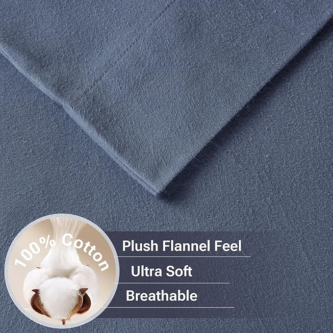 True North by Sleep Philosophy Cozy Flannel Warm 100% Cotton Sheet - Novelty Print Animals Stars Cute Ultra Soft Cold Weather Bedding Set, Twin, Blue Solid 3 Piece