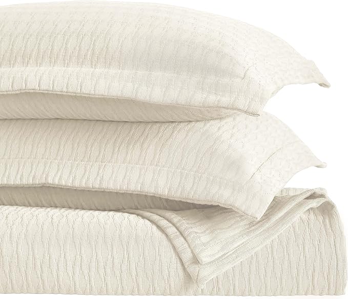 Superior 3 Piece Cotton Bedspread Set, Home Bed Decor, Decorative Bed Spread, 2 Pillow Shams, Medium Weight Blanket, Matelasse Coverlet, Bedding Essentials, Calvert Collection, King, Ivory