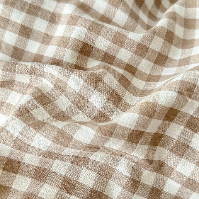 LifeTB Tan Gingham Comforter Set King Modern Style Beige Plaid Comforter Set 3 Pieces Soft Fluffy Grid Checkered Pattern Comforter with 2 Pillowcases Farmhouse Gingham Plaid Bedding Set King