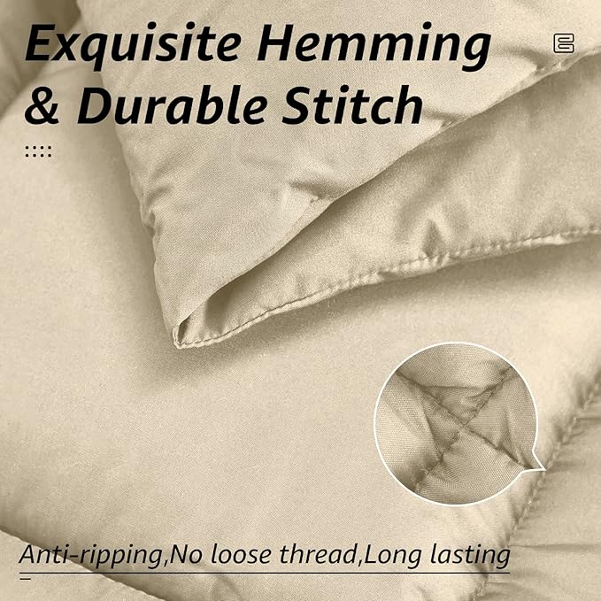 HYLEORY All Season Full Size Bed Comforter - Cooling Down Alternative Quilted Duvet Insert with Corner Tabs - Winter Warm - Machine Washable - Beige