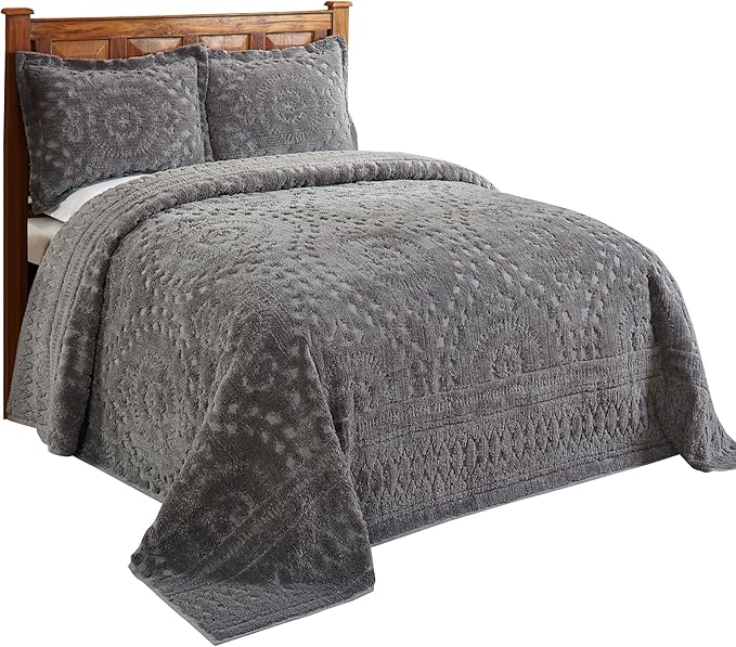 Better Trends 1 Piece Chenille Bedspread Full/Double Size 100% Cotton Chenille Bedding Lightweight Medallion Pattern Bedroom Decor Rio Collection