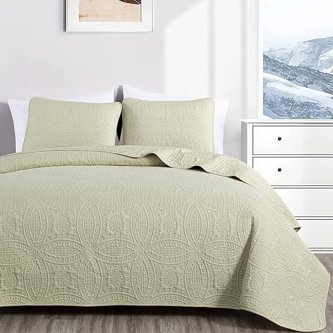 Chezmoi Collection Austin King Bedspread Set 3-Piece Pinsonic Quilted Oversized Bedspread Coverlet Set, King, Tan