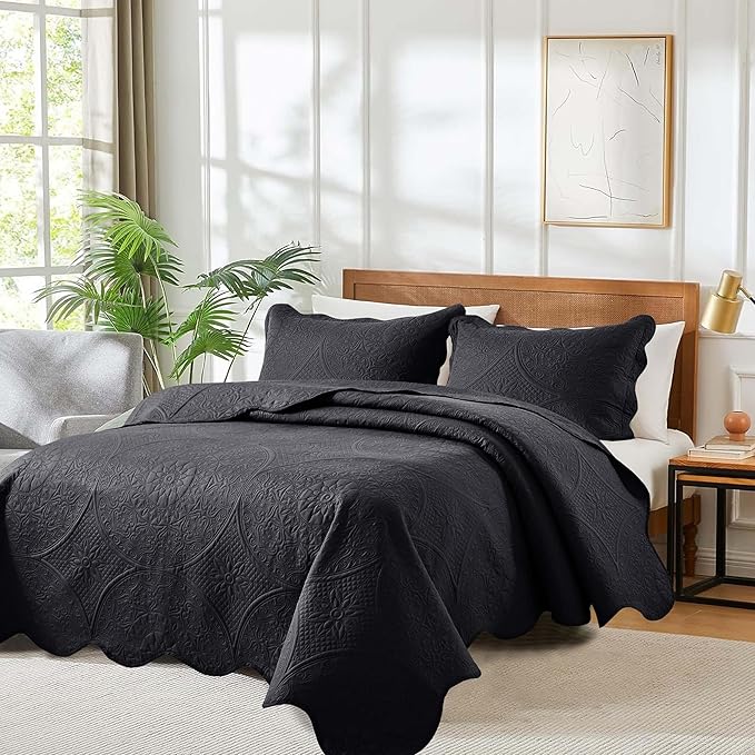 MOONLIGHT20015 10 Pack Twin Quilt Bedding Set (68" x 86") - Bulk Wholesale for Hotels, Guest Bedroom & Airbnbs - Lightweight Microfiber Reversible Floral Embossed Quilts Bedspreads (Charcoal)