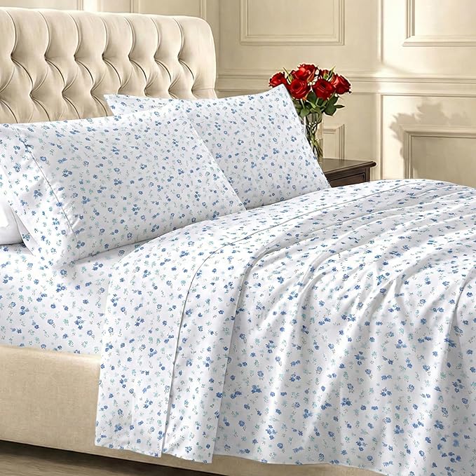 California Design Den Printed Twin XL Sheet Sets - 400 Thread Count Sateen, Natural 100% Cotton Sheets, Deep Pockets, and Durable Bedding Set - Blooming Meadows