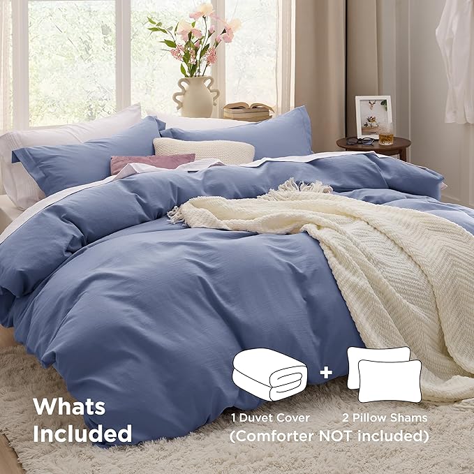 Bedsure Slate Blue Duvet Cover Queen Size - 3 Pieces Prewashed Extra Soft Bedding Set, Includes 1 Duvet Cover 90x90 Inches with Zipper Closure & 2 Pillow Shams, Comforter Not Included