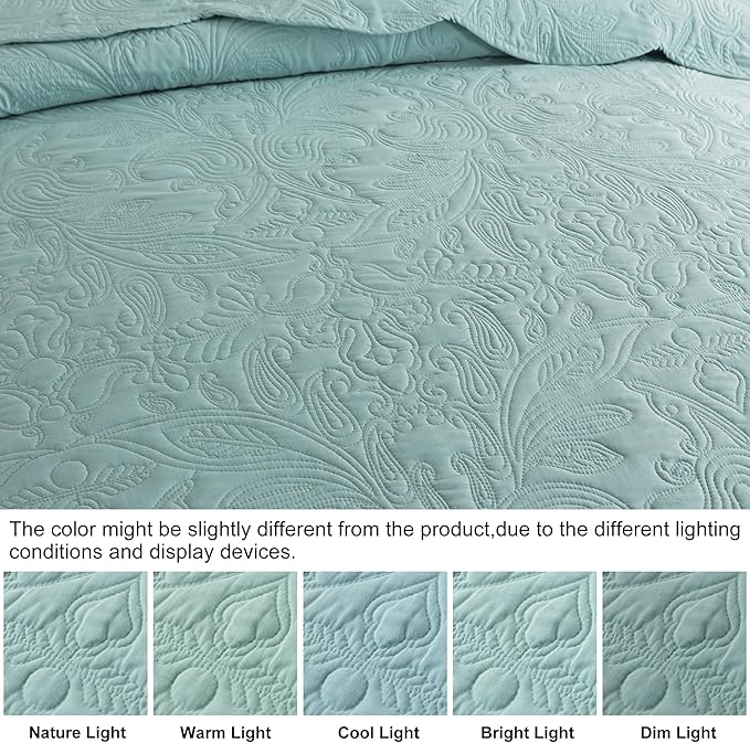 HoneiLife King Quilt Bedding Set - 3 Piece Microfiber Quilt Sets Lightweight Bedspreads Reversible Coverlets Retro Bed Cover Quilt King Size All Season Quilts-Sage Green