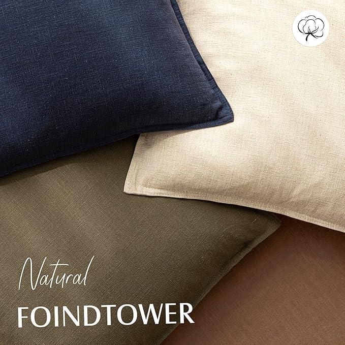 Foindtower Pack of 2, Decorative Linen Soild Throw Pillow Covers Soft Accent Cushion Case Boho Farmhouse Pillowcase for Chair Couch Sofa Bedroom Living Room Home Decor 22 x 22 Inch Light Khaki Brown
