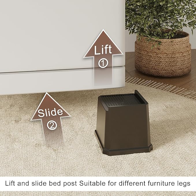 Bed Risers 4 Inch 8 Pack, Oversized L Shape Furniture Bed Lifts Risers 4 in Heavy Duty Wide Opening Elevators fits to Couch, Sofa, Bed Frame, Black