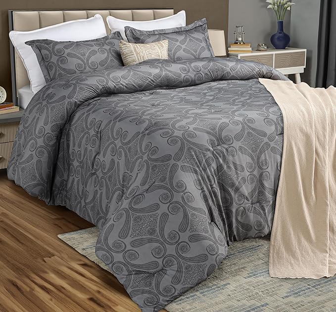 Utopia Bedding - Comforter Set with 2 Pillow Shams - 3 Pieces Bedding Comforter Sets - Down Alternative Comforter - Soft and Comfortable - Machine Washable, Paisley Grey, Queen
