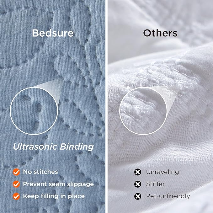 Bedsure Quilts Queen Size - Ultra Soft Pre-Washed Cloud-Like Bedding, All-Season Lightweight Comforter for Country Bedroom, Leaf Design Coverlet in Mineral Blue, 90 x 96 Inches