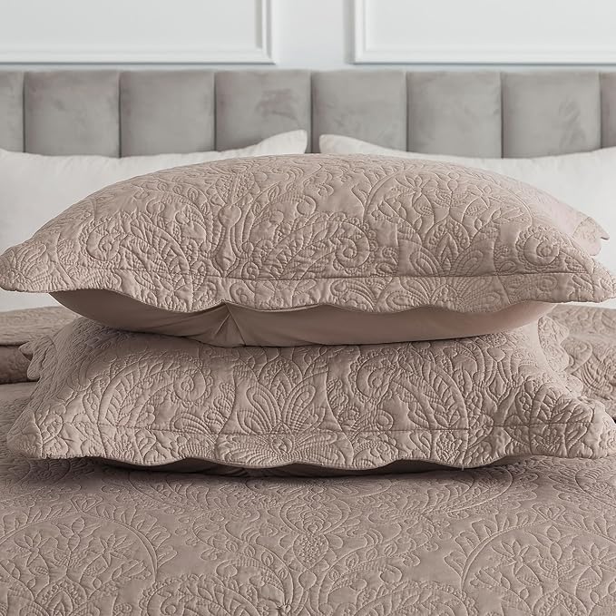 HoneiLife Quilt Sets King Size - Microfiber Bedspreads for King Bed, 3-Piece Lightweight Coverlets, Retro Bedlinen Sets, King Quilt Bedding Set All Season Use-Dark Khaki