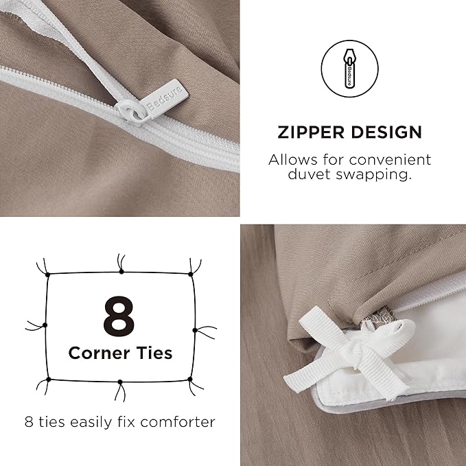 Bedsure California King Size Duvet Cover with Fitted Sheet - 4 Pieces Prewashed Cotton-Like Polyester Extra Soft Bedding Set, Includes 1 Duvet Cover 104''x98'', 2 Pillow Shams, 1 Fitted Sheet, Khaki
