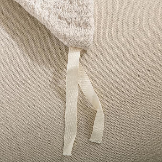 VM VOUGEMARKET 100% Cotton Muslin Duvet Cover King Size 3-Layer Guaze Textured Off-White Bedding Set,Ultra Soft Breathable Textured Linen Like Comforter Cover with Zipper&Ties-Oatmeal