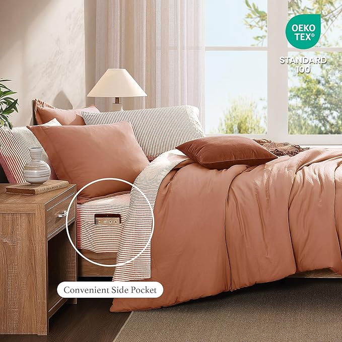 Monbix King Size Comforter Set - 7 Pieces Autumn Leaf Prewashed Bed in a Bag King Bedding Sets with Comforters, All Seasons Ultra Soft Comforter Bed Set with Sheets,Pillowcases & Shams
