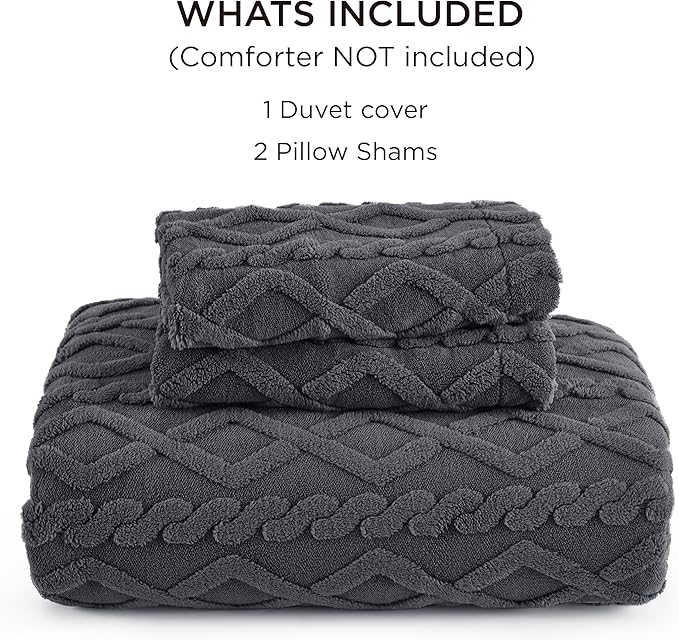 Bedsure Fluffy Flannel Duvet Cover Set - Faux Fur Comforter Cover Queen Size, Dark Grey Warm Plush Bedding for Winter, 3-Piece Set with Zipper Closure (90"x90") and 2 Pillow Shams