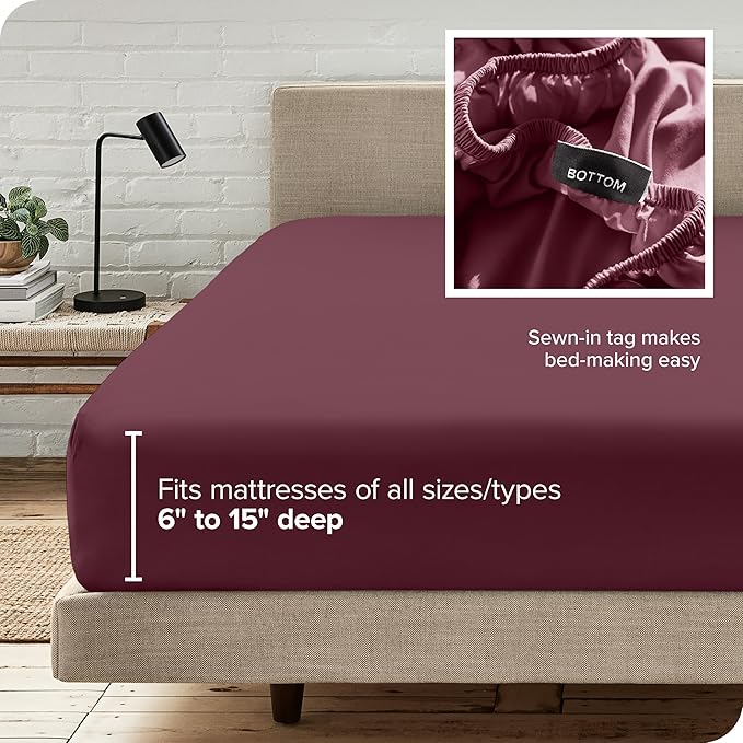 Fitted Bottom Sheet King Size - Premium 1800 Microfiber - Ultra-Soft Hotel Luxury - Deep Pocket - Durable and Long Lasting - Fitted Sheet (King, Burgundy)