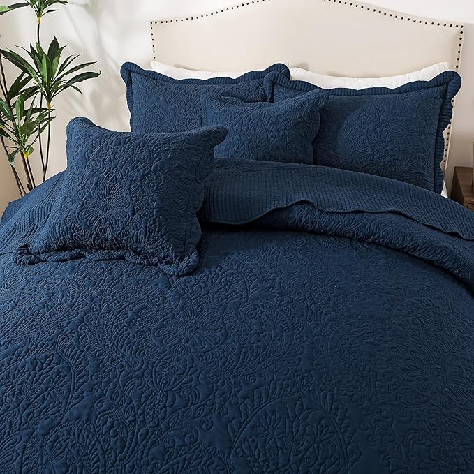 HoneiLife Oversized King Bedspreads 5-Piece - California King Quilts 128"x120",Rustic Bedding Sets King Size with 2 Pillowcases & 2 Throw Pillowcases,Reversible Coverlets Lightweight Bedlinen Sets