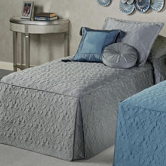 Cambridge Classic Luxury Bedding | Neutral Warm Gray Solid Color Polyester Satin | Elaborate Damask Quilting | 2 Piece Bed Set Includes Twin Bedspread and Standard Pillow Sham | Also Fits Twin XL Beds