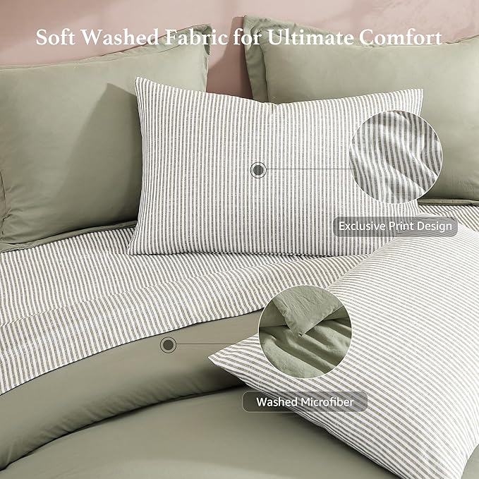 Monbix King Size Comforter Set - 7 Pieces Green Prewashed Bed in a Bag King Bedding Sets with Comforters, All Seasons Ultra Soft Comforter Bed Set with Sheets,Pillowcases & Shams