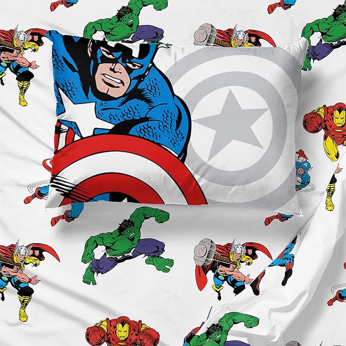 Jay Franco Marvel Avengers Comic Cool 5 Piece Twin Bed Set - Includes Comforter & Sheet Set - Bedding Features Captain America, Spiderman, Iron Man, Hulk, & Thor - Super Soft