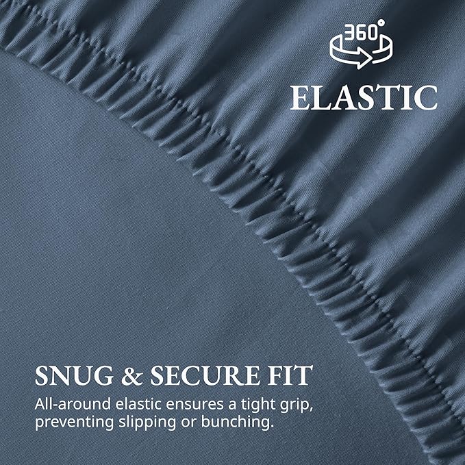 LANE LINEN Queen Fitted Sheet, 100% Organic Cotton Fitted Bed Sheets, Soft & Comfy Naturally Cooling Eco Friendly All Weather Fitted Sheets Queen Fits Mattress Upto 15" Deep- Navy (Cases Included)