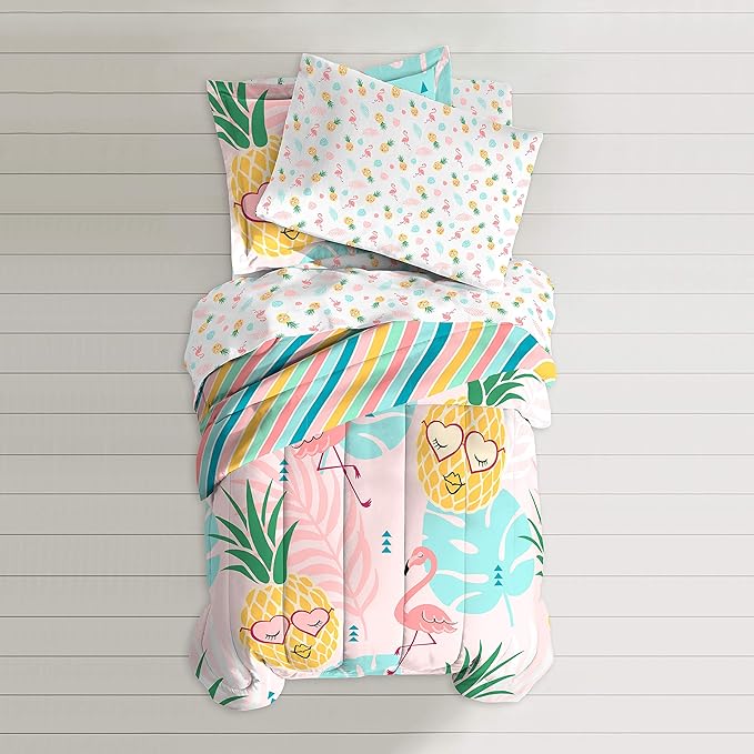 dream FACTORY Easy-Wash Super Soft Microfiber Comforter Bedding, Twin, Pineapple Pink