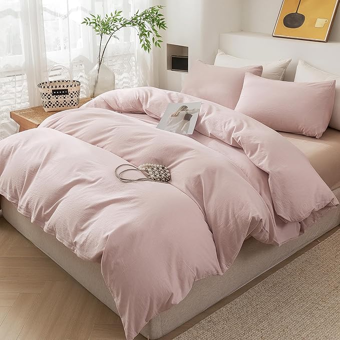 ECOCOTT Duvet Cover Oversized King Size - 100% Washed Cotton Durable Soft Comfy Duvet Cover Set, 3 Pieces Duvet Cover with Zipper Closure (Greyish Pink)