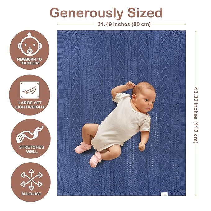 Organic Cotton Knit Baby Blanket 31.5 X 43.3 Inches Soft Knitted and Breathable Baby Blanket for Boys and Girls Perfect Soft Baby Blankets for Infants Toddlers All Seasons