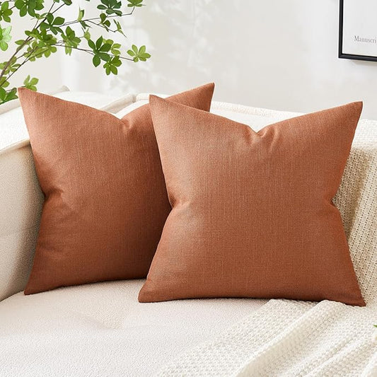 MIULEE Pack of 2 Decorative Linen Burlap Pillow Covers Farmhouse Boho Accent Pillowcases for Sofa Car Couch Bedroom Living Room Decor 18x18 Inch Rust