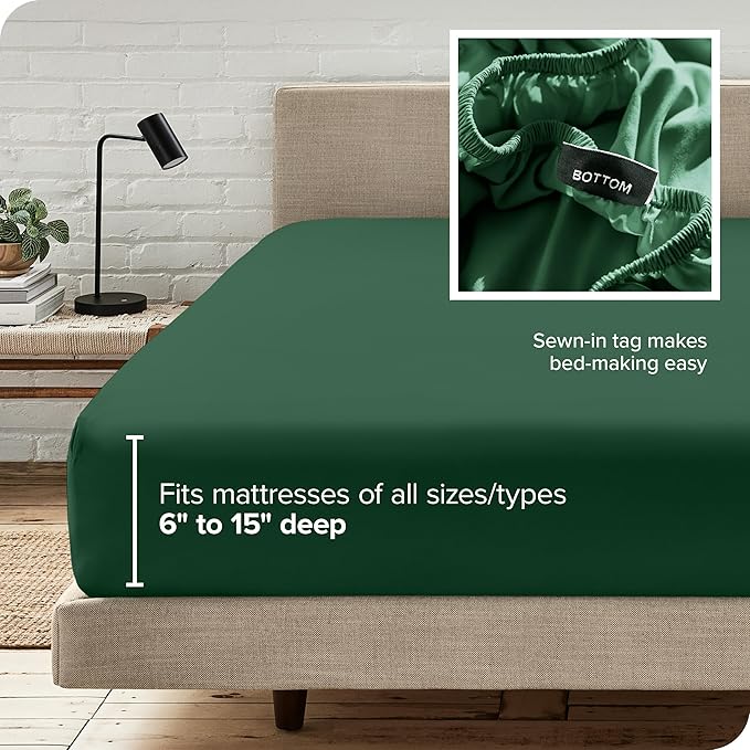 Bare Home Fitted Bottom Sheet Twin Size - Premium 1800 Microfiber - Ultra-Soft Hotel Luxury - Deep Pocket - Durable and Long Lasting - Fitted Sheet (Twin, Forest Green)