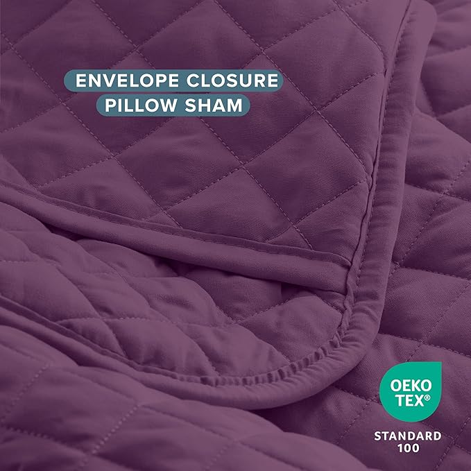 Bare Home Coverlet Set - Twin/Twin Extra Long - Lightweight Bed Decor - Comforter Alternative - All-Season Quilted Bedspread (Twin/Twin XL, Plum)